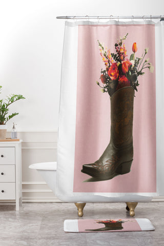 gnomeapple A Cowboy Boot With Spring Bouqet Shower Curtain And Mat