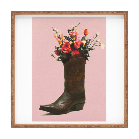 gnomeapple A Cowboy Boot With Spring Bouqet Square Tray