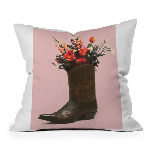 gnomeapple A Cowboy Boot With Spring Bouqet Throw Pillow