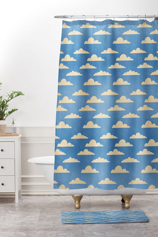 gnomeapple cartoony clouds Shower Curtain And Mat