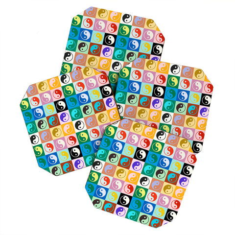 gnomeapple Checkered Yin Yang Pattern Coaster Set