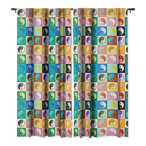 gnomeapple Checkered Yin Yang Pattern Blackout Window Curtain