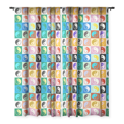 gnomeapple Checkered Yin Yang Pattern Sheer Window Curtain