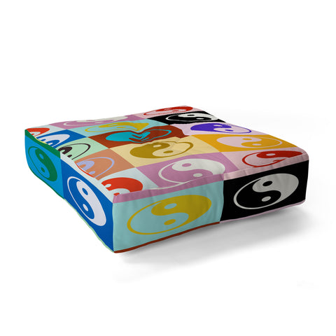 gnomeapple Checkered Yin Yang Pattern Floor Pillow Square