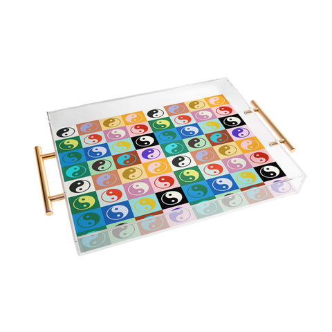 gnomeapple Checkered Yin Yang Pattern Acrylic Tray