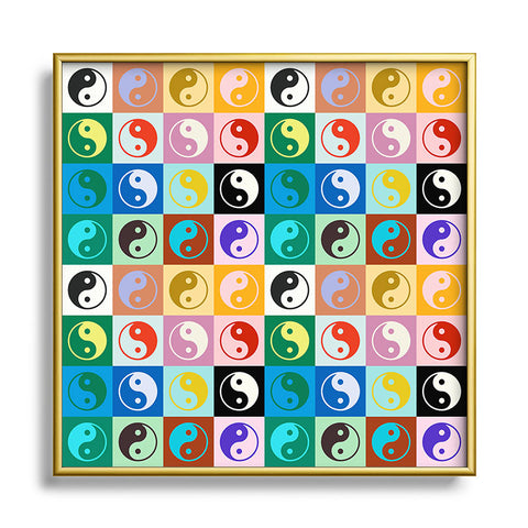 gnomeapple Checkered Yin Yang Pattern Square Metal Framed Art Print