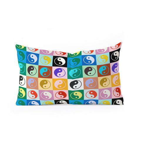 gnomeapple Checkered Yin Yang Pattern Oblong Throw Pillow