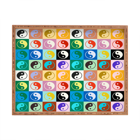 gnomeapple Checkered Yin Yang Pattern Rectangular Tray