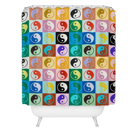 gnomeapple Checkered Yin Yang Pattern Shower Curtain