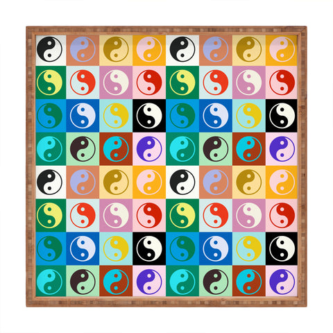 gnomeapple Checkered Yin Yang Pattern Square Tray