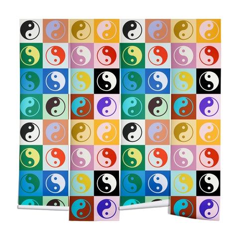 gnomeapple Checkered Yin Yang Pattern Wall Mural