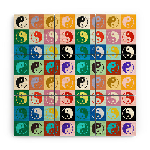 gnomeapple Checkered Yin Yang Pattern Wood Wall Mural