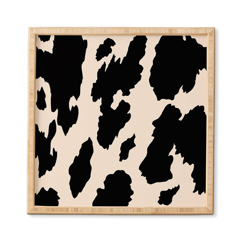gnomeapple Cow Print Light Beige Black Framed Wall Art