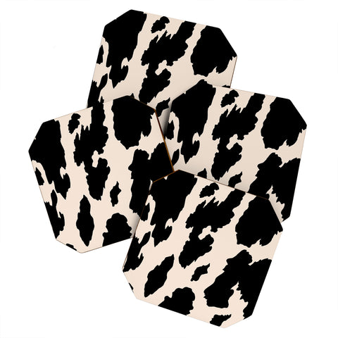 gnomeapple Cow Print Light Beige Black Coaster Set