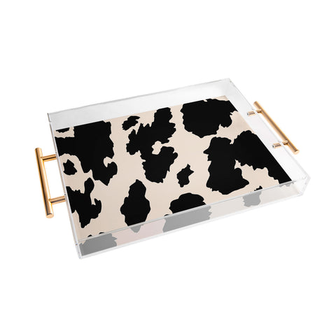 gnomeapple Cow Print Light Beige Black Acrylic Tray