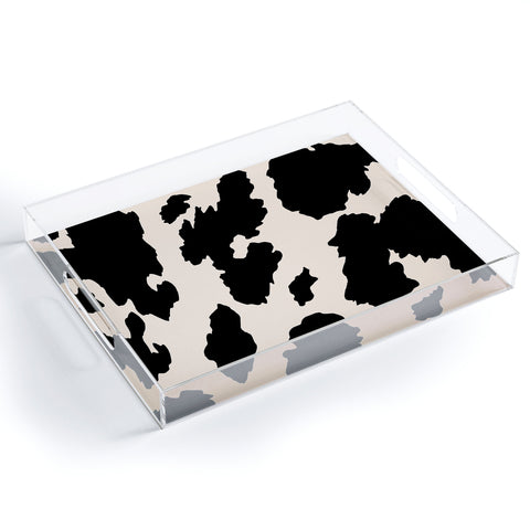 gnomeapple Cow Print Light Beige Black Acrylic Tray