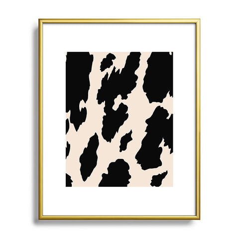 gnomeapple Cow Print Light Beige Black Metal Framed Art Print
