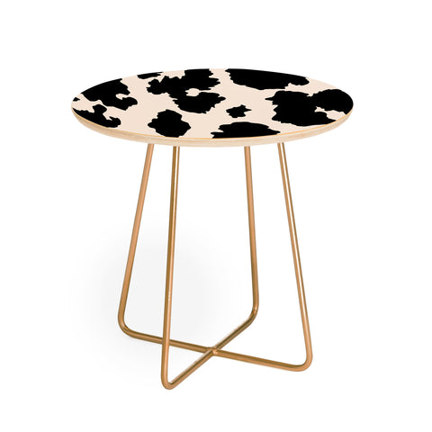 gnomeapple Cow Print Light Beige Black Round Side Table