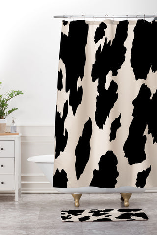 gnomeapple Cow Print Light Beige Black Shower Curtain And Mat