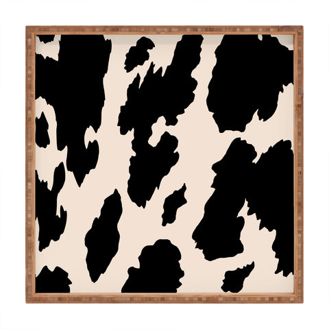 gnomeapple Cow Print Light Beige Black Square Tray