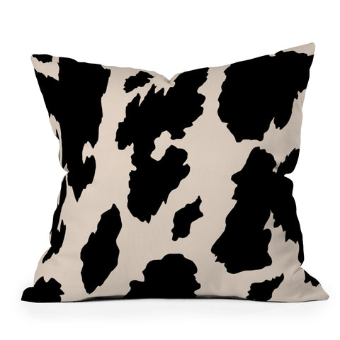 gnomeapple Cow Print Light Beige Black Throw Pillow