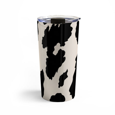 gnomeapple Cow Print Light Beige Black Travel Mug