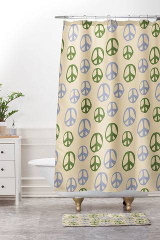 gnomeapple Handdrawn Peace Symbol Pattern Shower Curtain And Mat
