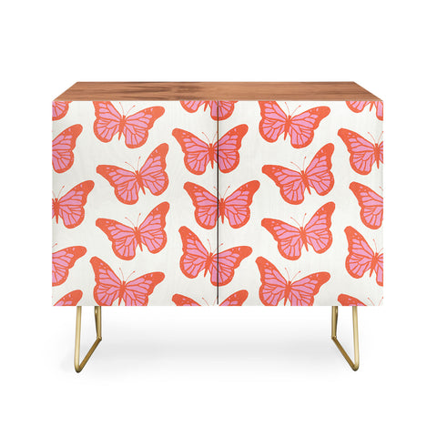 gnomeapple Pink and Orange Butterflies Credenza