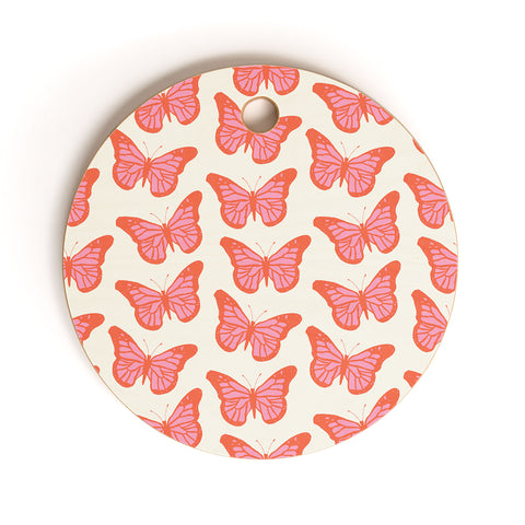 gnomeapple Pink and Orange Butterflies Cutting Board Round