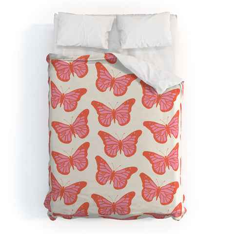 gnomeapple Pink and Orange Butterflies Duvet Cover