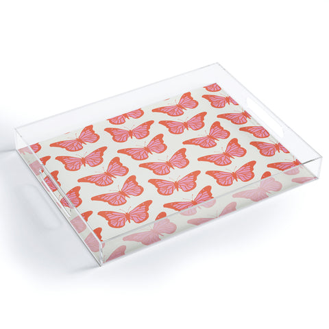 gnomeapple Pink and Orange Butterflies Acrylic Tray
