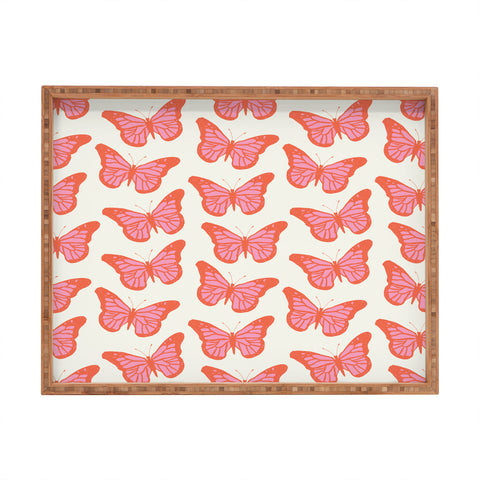 gnomeapple Pink and Orange Butterflies Rectangular Tray