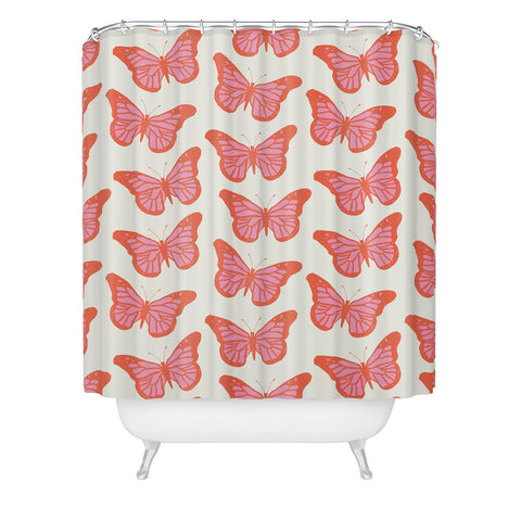 gnomeapple Pink and Orange Butterflies Shower Curtain