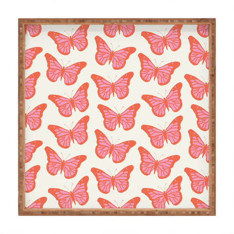gnomeapple Pink and Orange Butterflies Square Tray