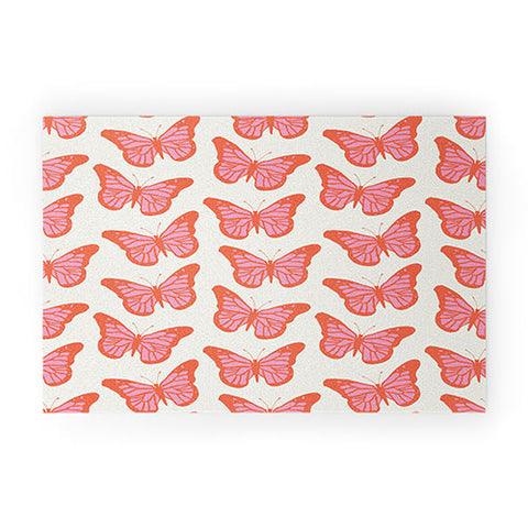 gnomeapple Pink and Orange Butterflies Welcome Mat
