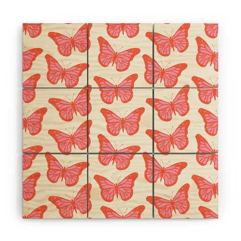 gnomeapple Pink and Orange Butterflies Wood Wall Mural