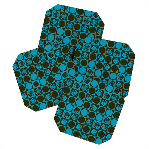 gnomeapple Retro Checkered Pattern Muted Coaster Set