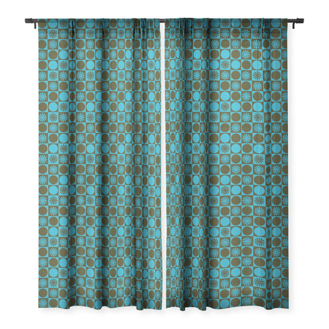 gnomeapple Retro Checkered Pattern Muted Sheer Window Curtain