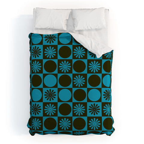 gnomeapple Retro Checkered Pattern Muted Duvet Cover