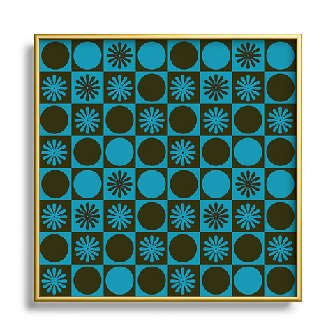 gnomeapple Retro Checkered Pattern Muted Square Metal Framed Art Print