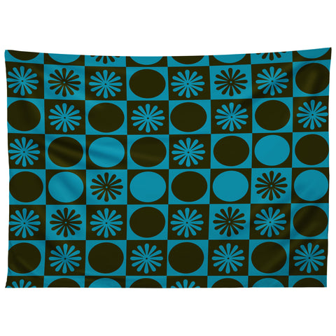 gnomeapple Retro Checkered Pattern Muted Tapestry