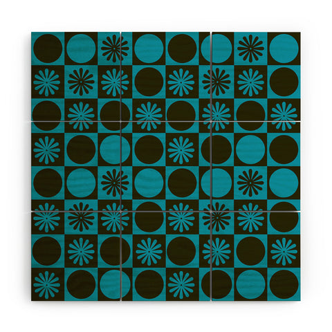 gnomeapple Retro Checkered Pattern Muted Wood Wall Mural