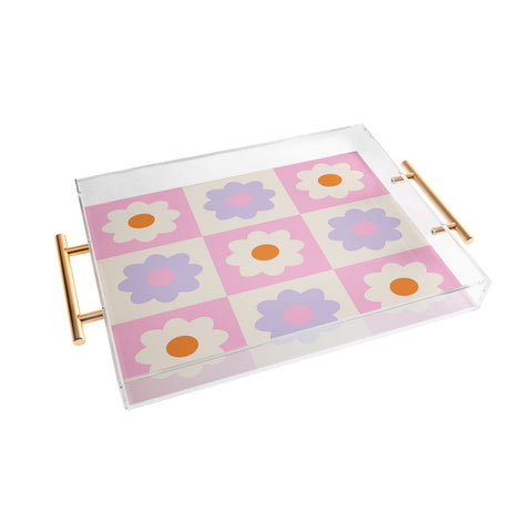 Grace Retro Flower Pattern S Acrylic Tray