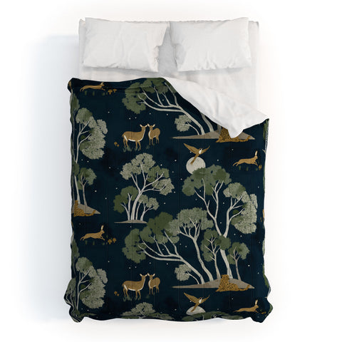 Gyaneshwari Dave | Pineconedream A Forest Awakens Full Moon Comforter
