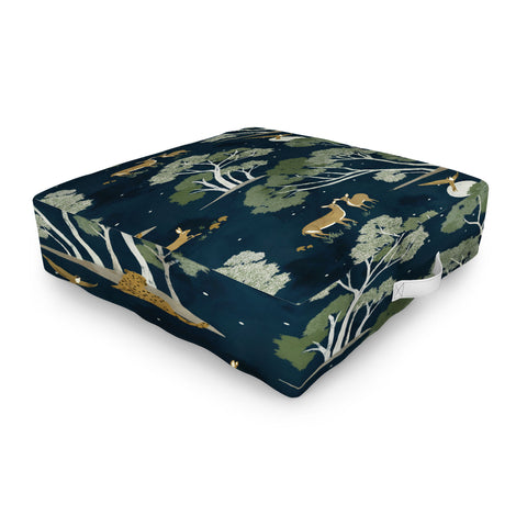 Gyaneshwari Dave | Pineconedream A Forest Awakens Full Moon Outdoor Floor Cushion