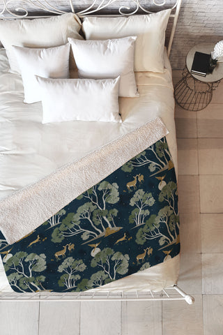 Gyaneshwari Dave | Pineconedream A Forest Awakens Full Moon Fleece Throw Blanket