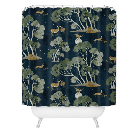 Gyaneshwari Dave | Pineconedream A Forest Awakens Full Moon Shower Curtain