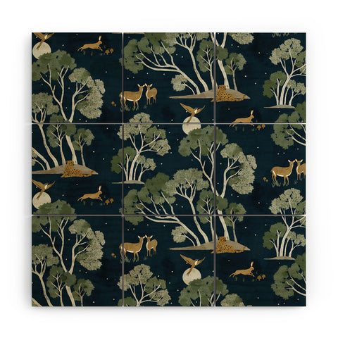 Gyaneshwari Dave | Pineconedream A Forest Awakens Full Moon Wood Wall Mural