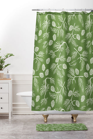 Gyaneshwari Dave | Pineconedream Pine Branches Shower Curtain And Mat
