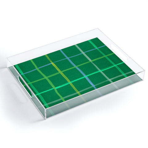 H Miller Ink Illustration Abstract Tennis Net Pattern Green Acrylic Tray